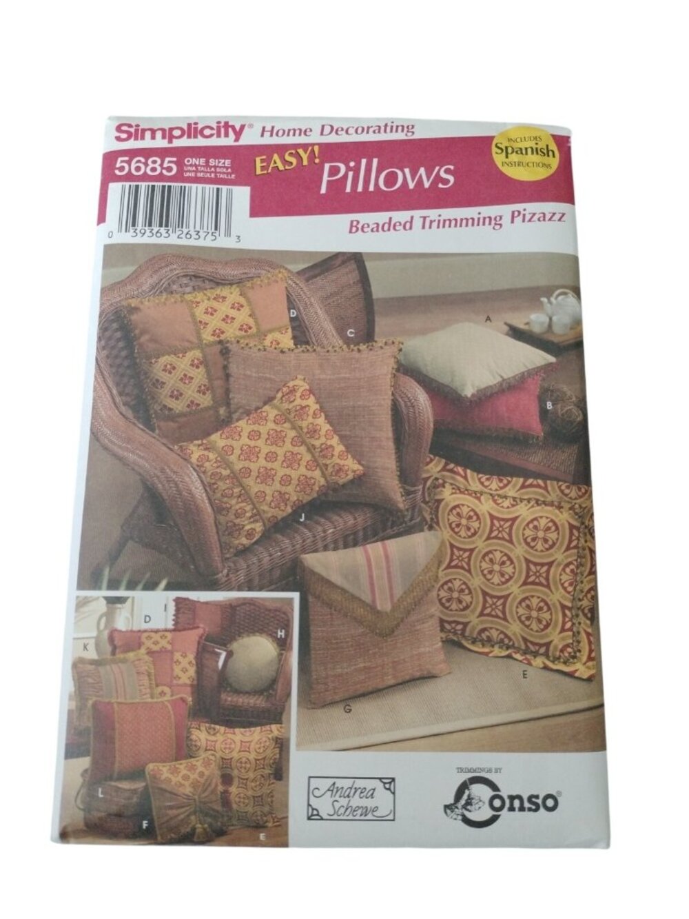 Simplicity 5685 PILLOWS Uncut Beaded Trimming pizazz English&Spanish